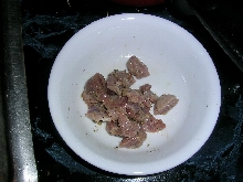 cut chicken gizzards and heart mixed with reptiVite and calcium.
