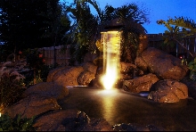 Night shot of synthetic rock waterfall