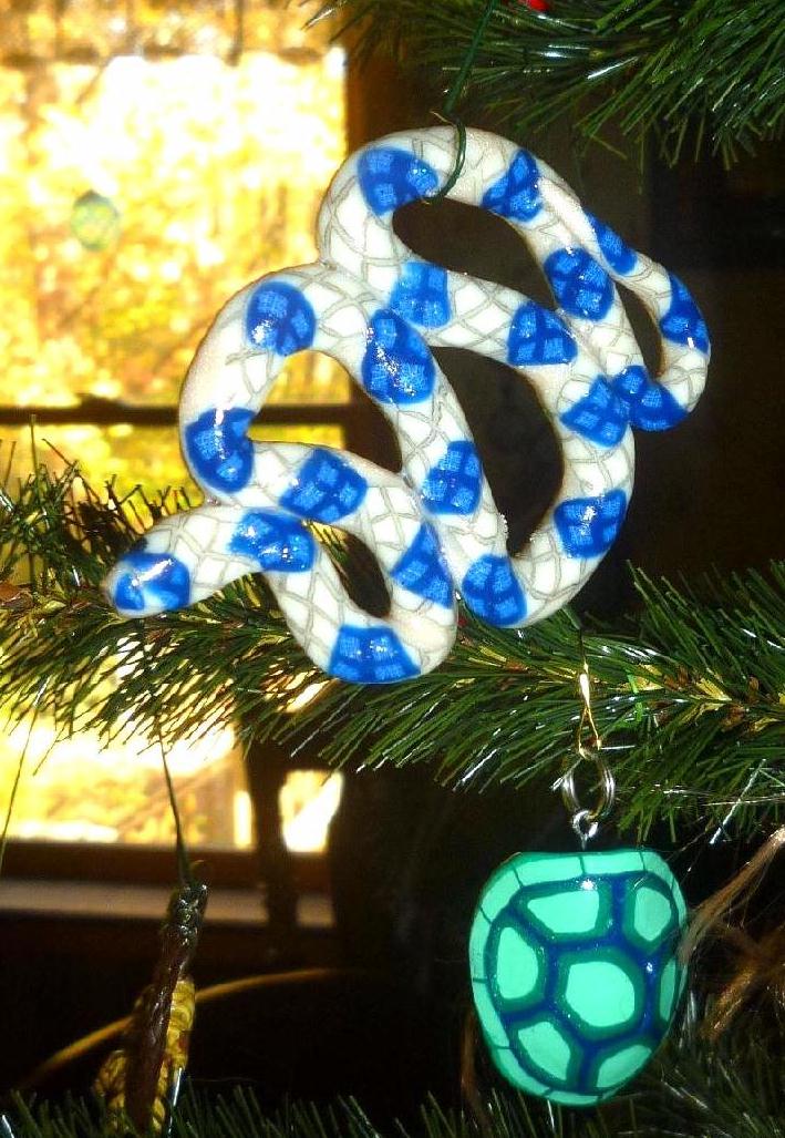 Blue Christmas Snake Ornament