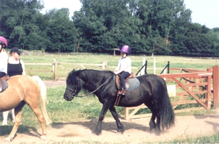 First riding lesson off lead rein at riding school