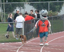 Riptide Mascot with Foster Dog on La Crosse track