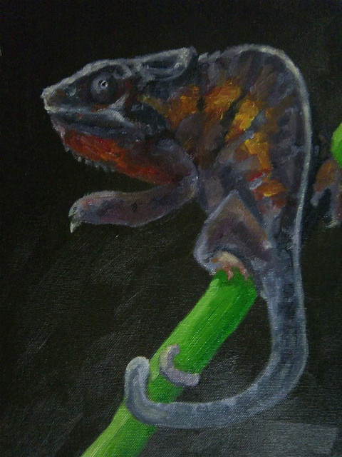 Original Oil Painting Panther chameleon