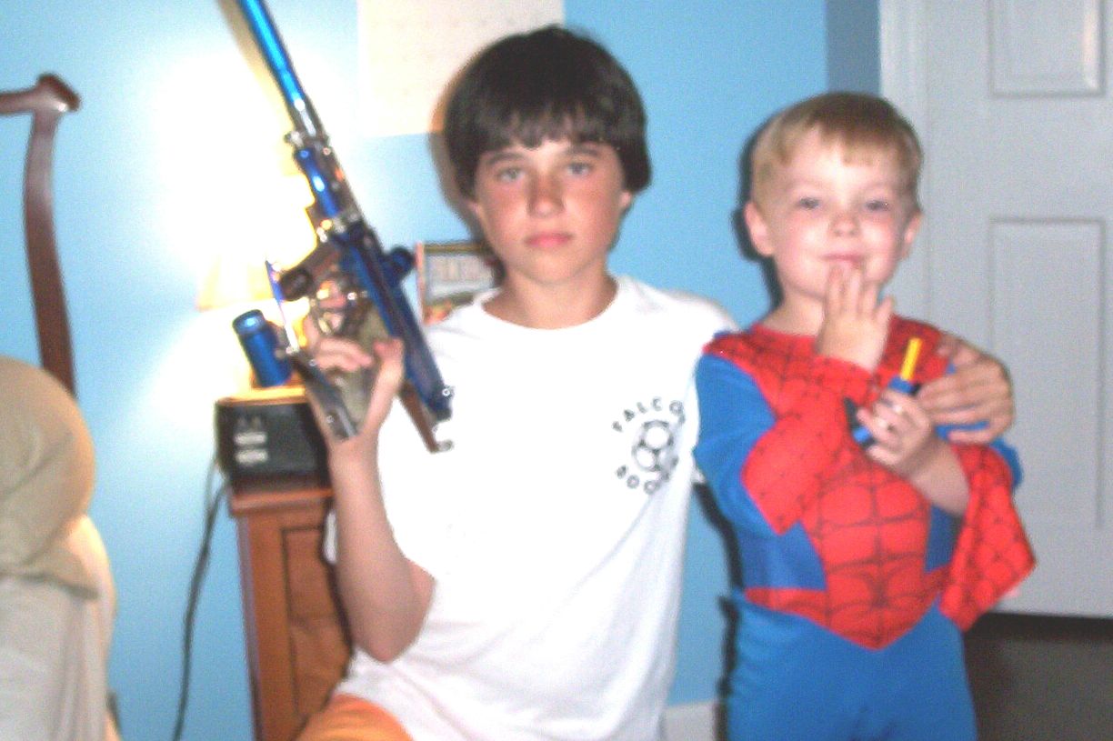 Me and spiderman, oh yea, thats a paintball gun