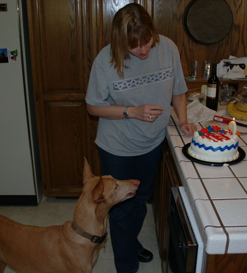 Dharma smiling for cake