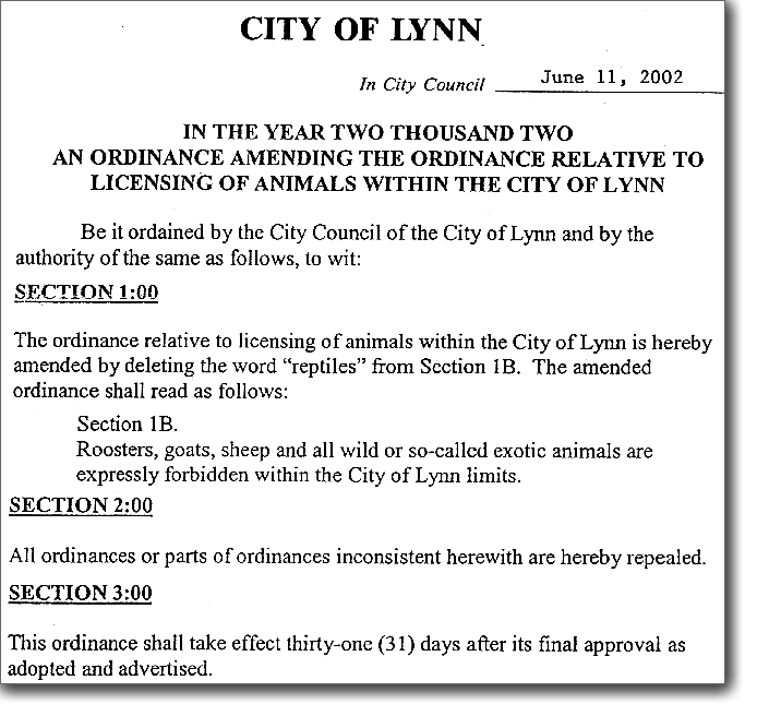 City of Lynn Animal Ordinance