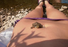 My Girlfriend with a hatchling on her at the lake!