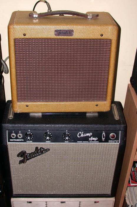 1959 Tweed Fender Champ, and a 1966 Blackface Fender Champ.