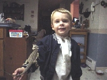 My son David, and Dino the Beardie