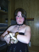 Megan with pastel boa