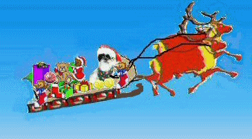 Anim Santa Paws in sky with presents