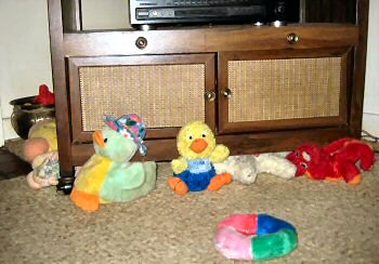 TV stand...stuffed toys