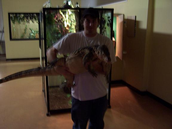 me and a big water monitor at the Fauna Serpentarium