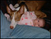 Khepri (ibizan hound) and Daelyn (baby)