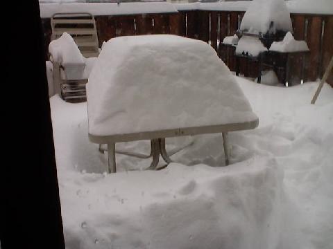 Table with snow