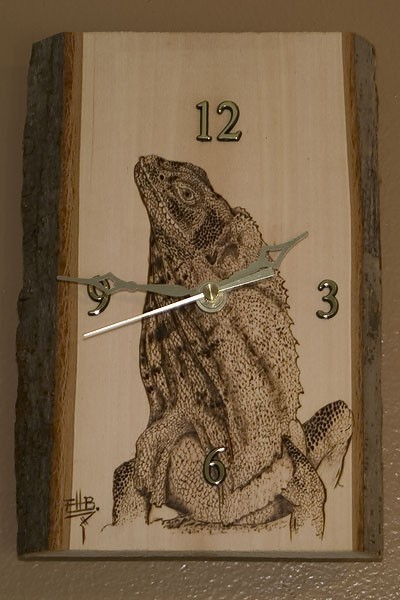 Frilled Dragon Pyrography Clock