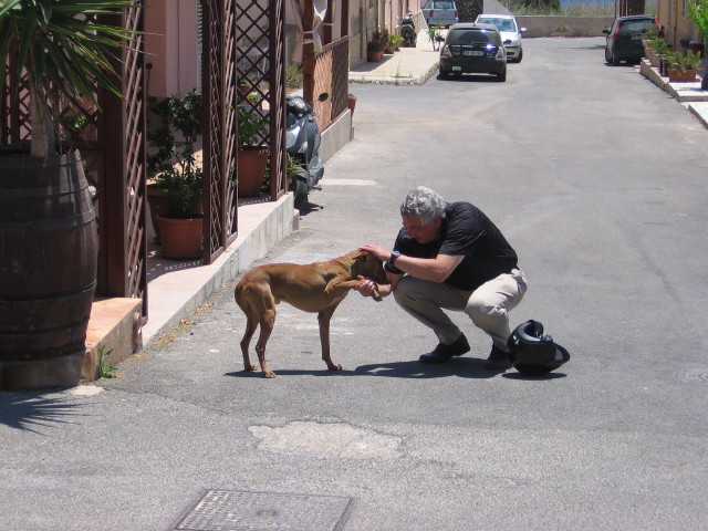 Alvaro w/local dog on Italian Island s. of Sicily (2)